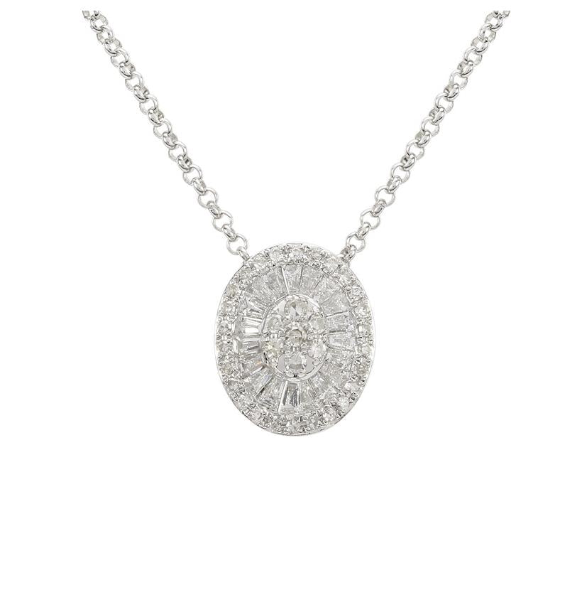 0.28 Ctw Diamond 14k White Gold Tap Baguette Round Shape Womens Diamond Necklace Pendant With 16 Inch Chain