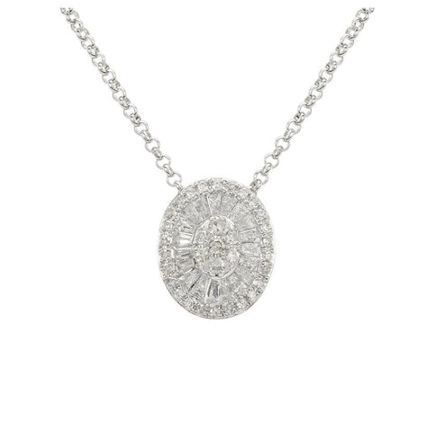 0.28 Ctw Diamond 14k White Gold Tap Baguette Round Shape Womens Diamond Necklace Pendant With 16 Inch Chain