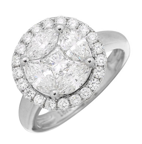 2.0 Ctw Diamond 18k White Gold Round Princess Marquis Shape Womens Diamond Ring