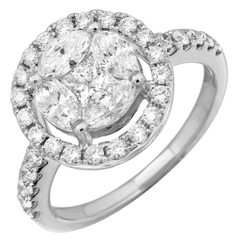 1.43 Ctw Diamond 18k White Gold Round Marquis Square Shape Womens Diamond Ring