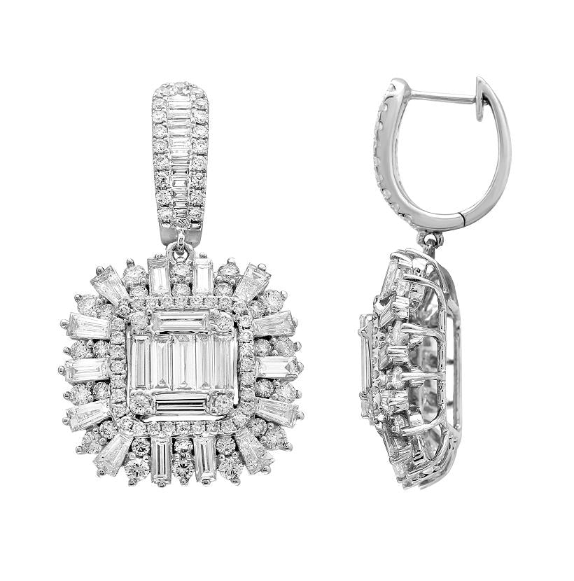 5.04 Ctw Diamond 18k White Gold Round Tap Baguette Shape Womens Diamond Earrings