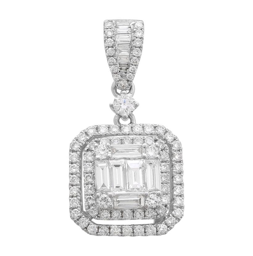 1.06 Ctw Diamond 18k White Gold Round Baguette Shape Womens Diamond Necklace Pendant