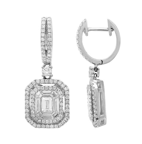 2.07 Ctw Diamond 18k White Gold Round Baguette Shape Womens Diamond Earrings