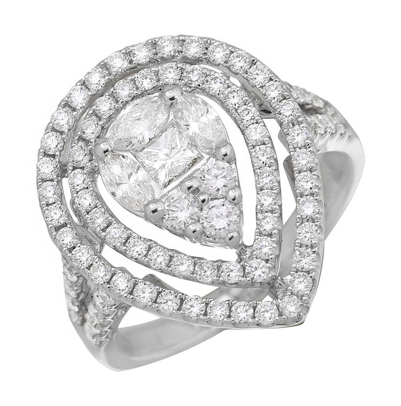 1.33 Ctw Diamond 18k White Gold Round Princess Marquis Shape Womens Diamond Ring