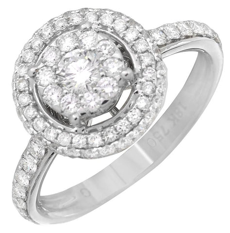 0.98 Ctw Diamond 18k White Gold Round Shape Womens Diamond Ring