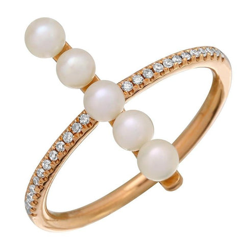 0.08 Ctw Diamond 14k Rose Gold Pearl Ring