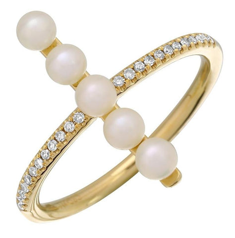 0.07 Ctw Diamond 14k Yellow Gold Pearl Ring