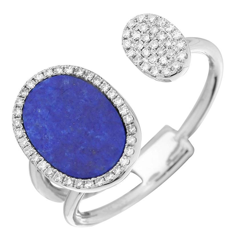 0.16 Ctw Diamond 14k White Gold Lapis Round Shape Womens Gemstone Ring