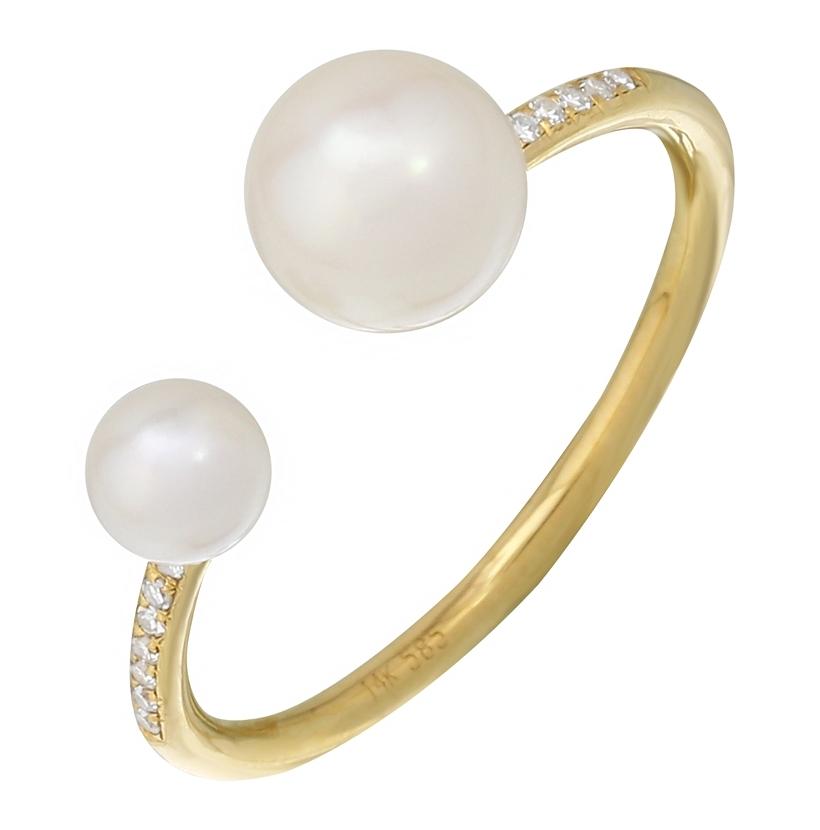 0.04 Ctw Diamond 14k Yellow Gold Pearl Ring