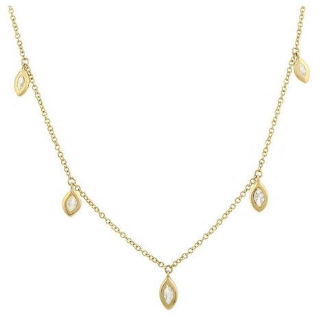 0.65 Ctw Diamond 14k Yellow Gold Marquis Shape Womens Diamond Necklace