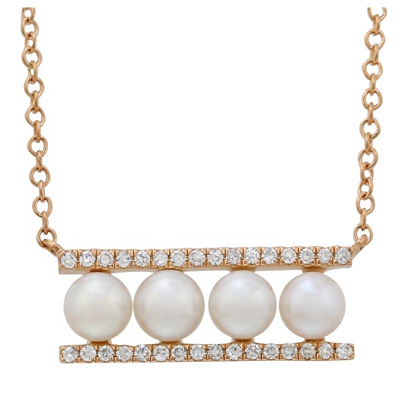 0.11 Ctw Diamond 14k Rose Gold Pearl Necklace