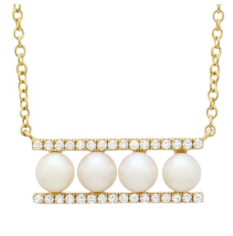 0.1 Ctw Diamond 14k Yellow Gold Pearl Necklace