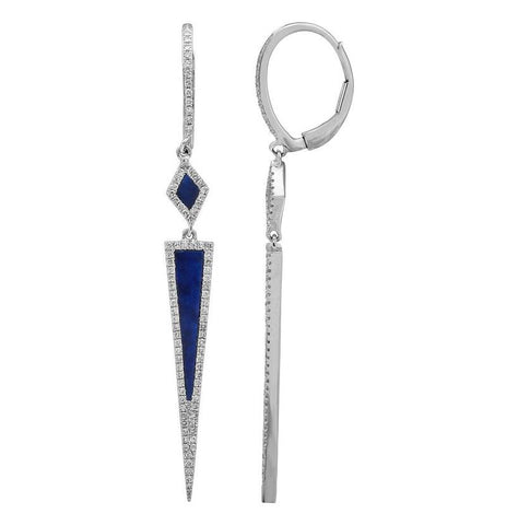 0.43 Ctw Diamond 14k White Gold Lapis Round Shape Womens Gemstone Earrings