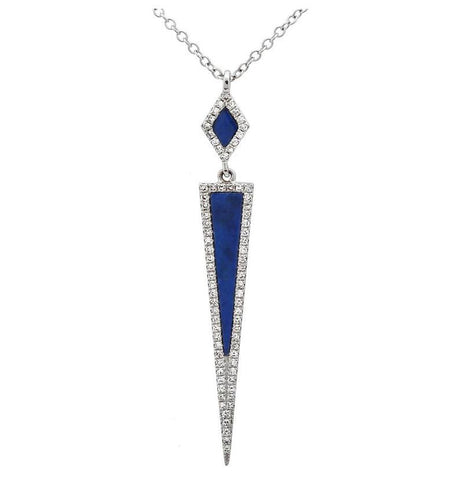 0.17 Ctw Diamond 14k White Gold Lapis Round Shape Womens Gemstone Necklace Pendant With 16 Inch Chain