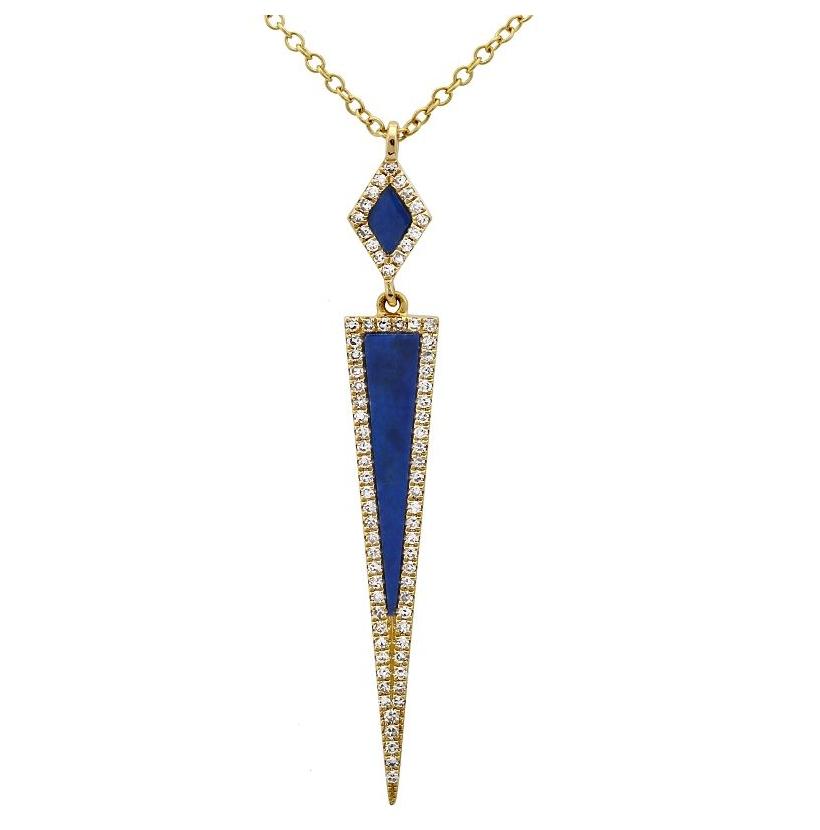 0.18 Ctw Diamond 14k Rose Gold Lapis Round Shape Womens Gemstone Necklace Pendant With 16 Inch Chain