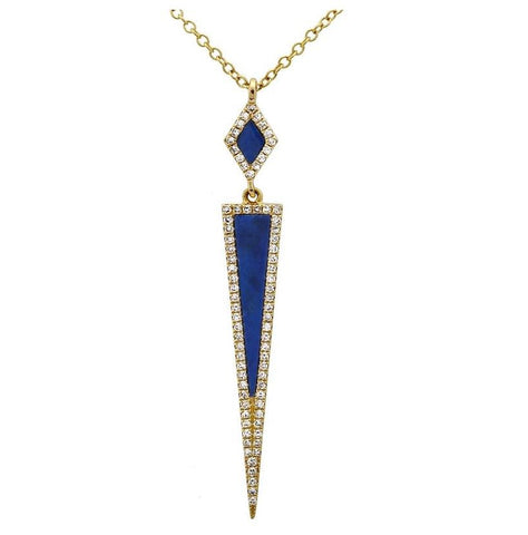 0.18 Ctw Diamond 14k Rose Gold Lapis Round Shape Womens Gemstone Necklace Pendant With 16 Inch Chain