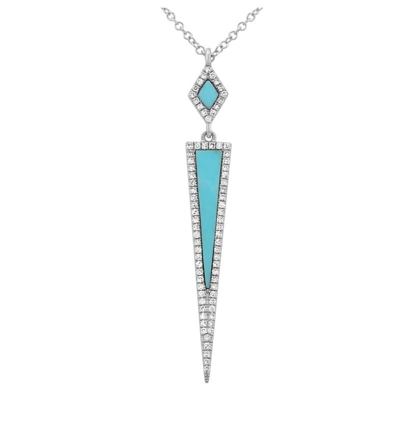 0.17 Ctw Diamond 14k White Gold Turquoise Round Shape Womens Gemstone Necklace Pendant With 16 Inch Chain