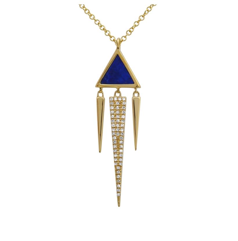 0.11 Ctw Diamond 14k Yellow Gold Lapis Round Shape Womens Gemstone Necklace Pendant With 16 Inch Chain