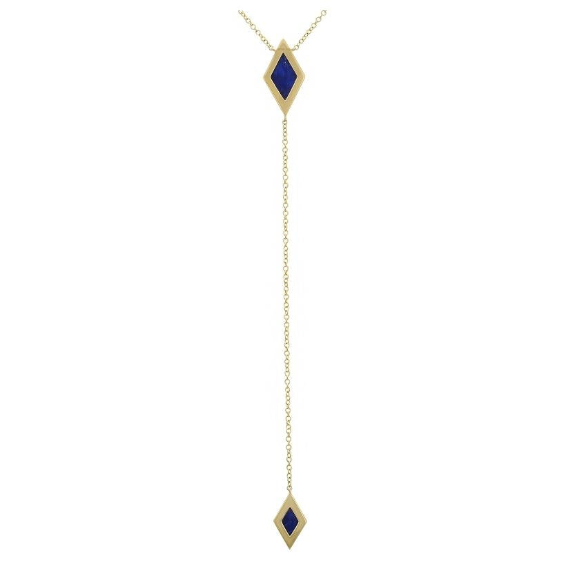 0.15 Ctw Diamond 14k Yellow Gold Lapis Round Shape Womens Gemstone Necklace