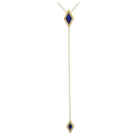 0.15 Ctw Diamond 14k Yellow Gold Lapis Round Shape Womens Gemstone Necklace