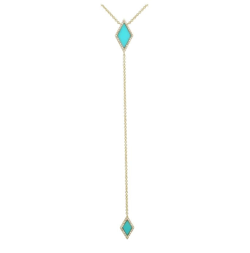 0.14 Ctw Diamond 14k Yellow Gold Turquoise Round Shape Womens Gemstone Necklace