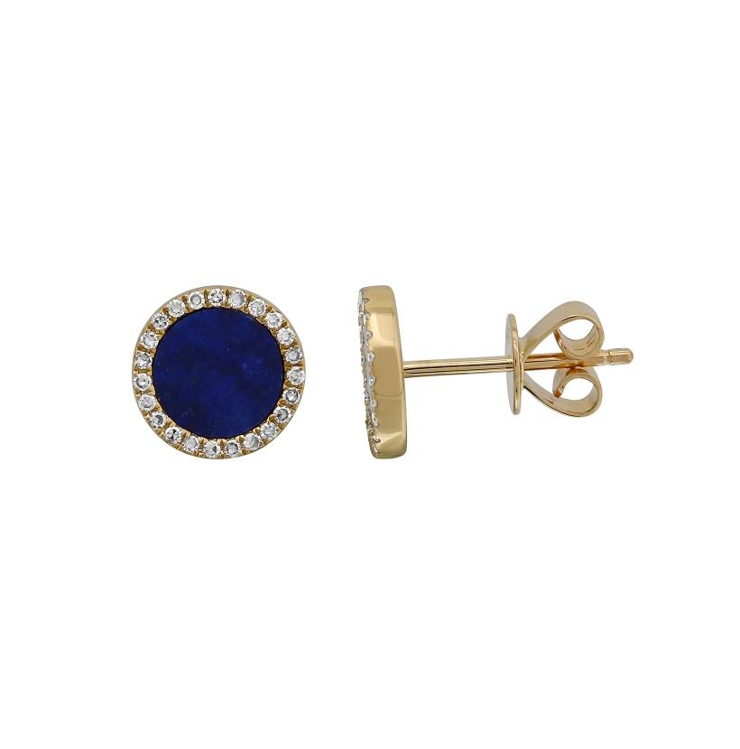 0.14 Ctw Diamond 14k Yellow Gold Lapis Round Shape Womens Gemstone Earrings