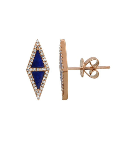 0.16 Ctw Diamond 14k Rose Gold Lapis Round Shape Womens Gemstone Earrings