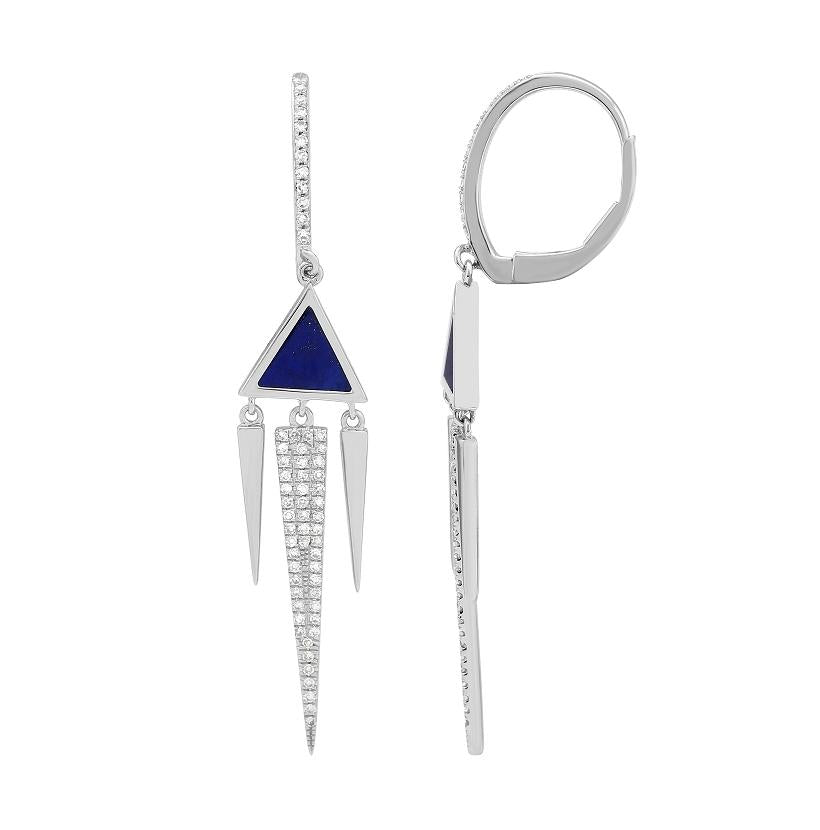 0.29 Ctw Diamond 14k White Gold Lapis Round Shape Womens Gemstone Earrings