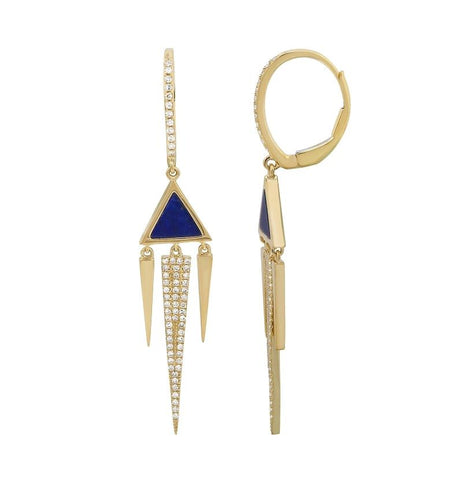 0.29 Ctw Diamond 14k Yellow Gold Lapis Round Shape Womens Gemstone Earrings