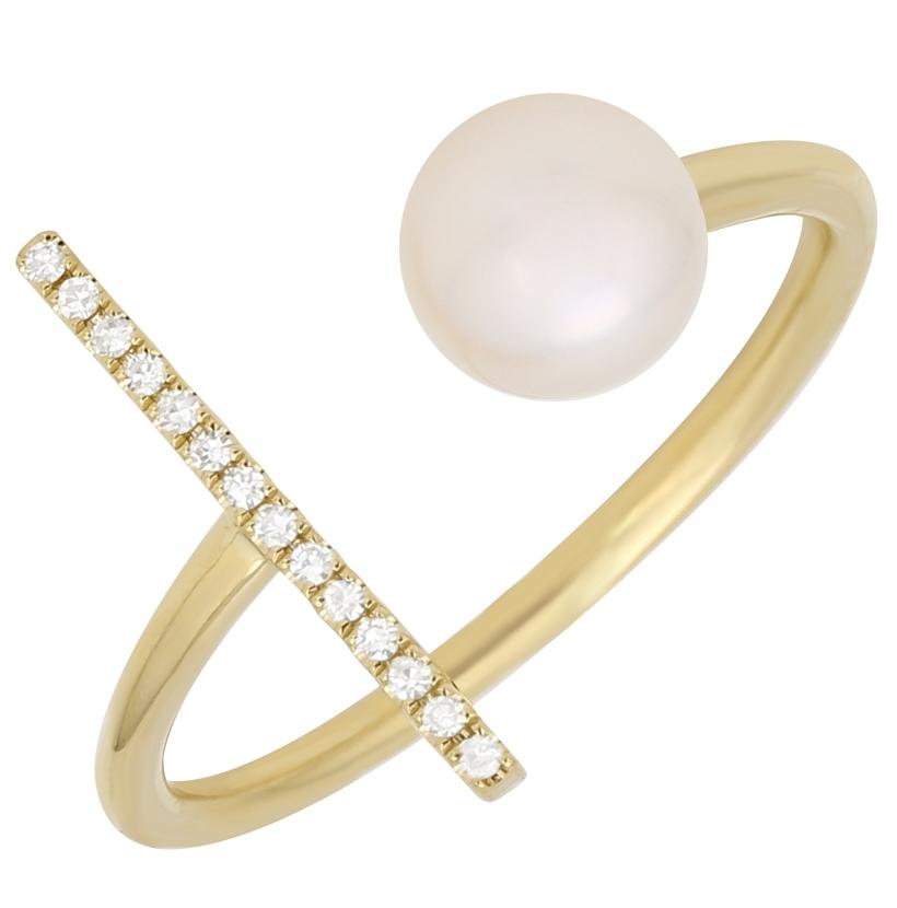 0.05 Ctw Diamond 14k Yellow Gold Pearl Ring