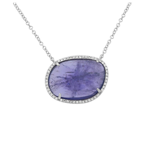 0.13 Ctw Diamond 14k White Gold Tanzanite Round Shape Womens Gemstone Necklace