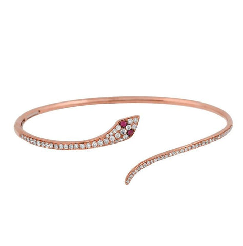 0.58 Ctw Diamond 14k Rose Gold Ruby Round Shape Womens Diamond Bangle Bracelet