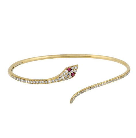 0.58 Ctw Diamond 14k Yellow Gold Ruby Round Shape Womens Diamond Bangle Bracelet