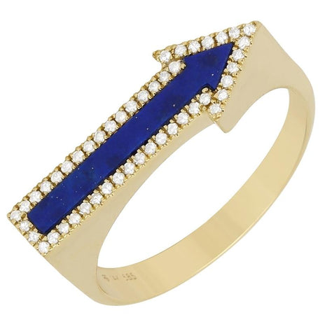 0.11 Ctw Diamond 14k Yellow Gold Lapis Round Shape Womens Gemstone Ring