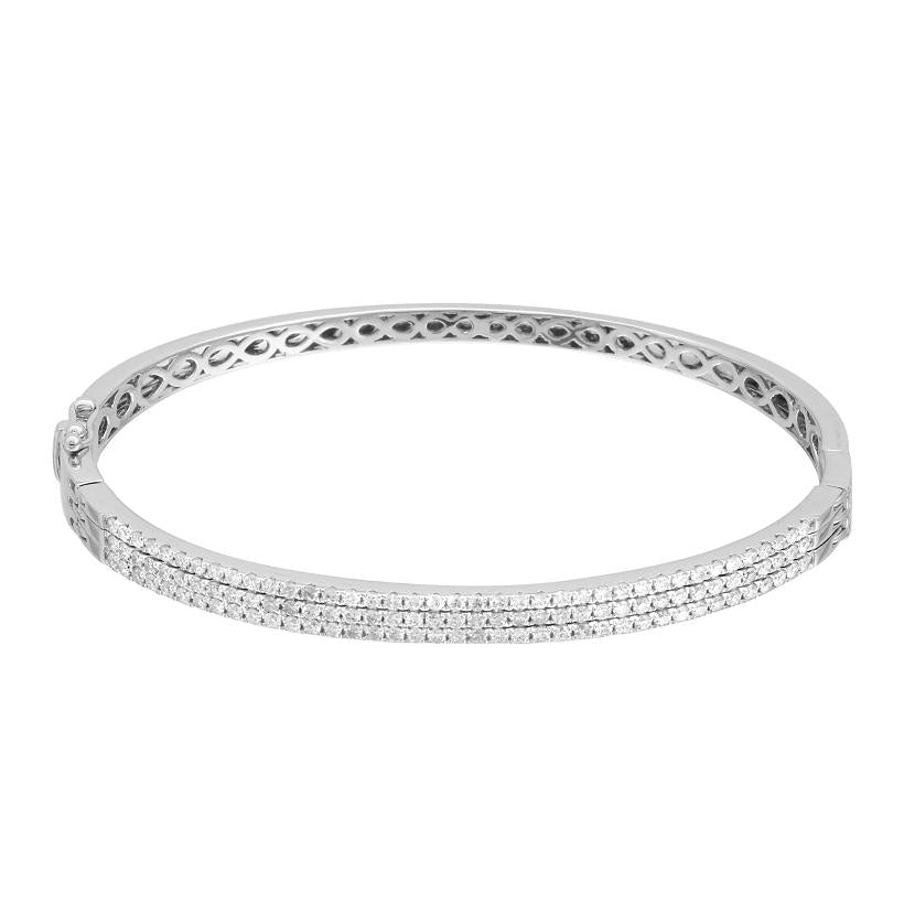 1.42 Ctw Diamond 14k White Gold Round Shape Womens Diamond Bangle Bracelet