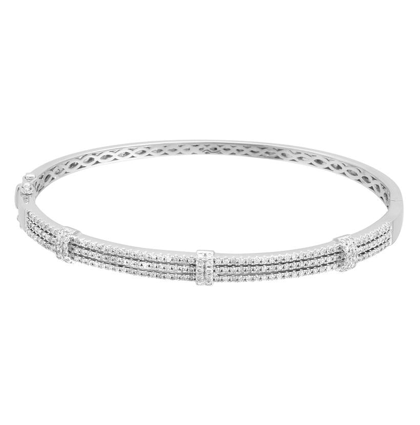 0.77 Ctw Diamond 14k White Gold Round Shape Womens Diamond Bangle Bracelet