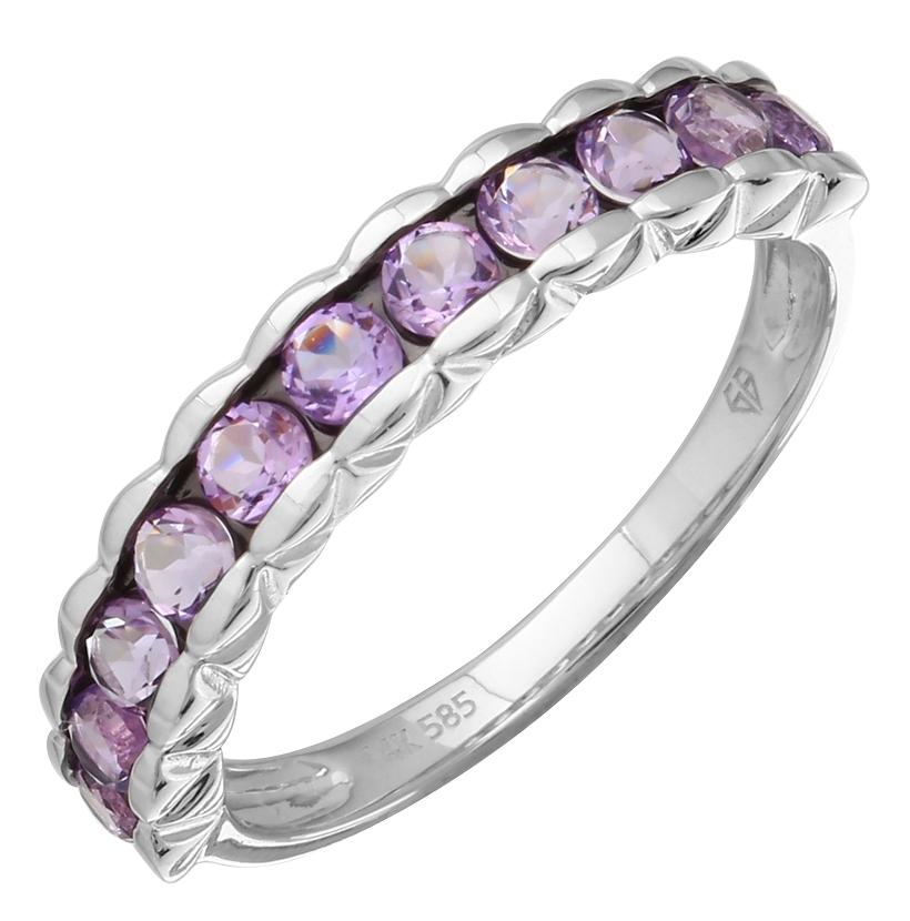 14k White Gold Amethyst Round Shape Womens Gemstone Ring