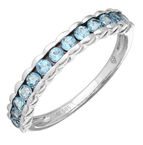 14k White Gold Topaz Round Shape Womens Gemstone Ring