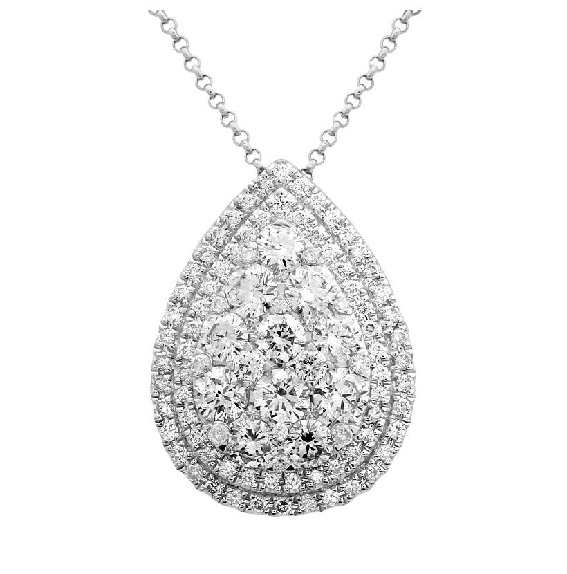 1.52 Ctw Diamond 14k White Gold Round Shape Womens Diamond Necklace Pendant With 16 Inch Chain