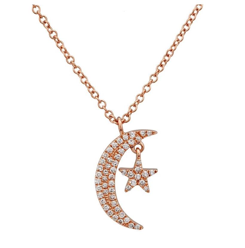 0.13 Ctw Diamond 14k Rose Gold Round Shape Womens Diamond Necklace Pendant With 16 Inch Chain