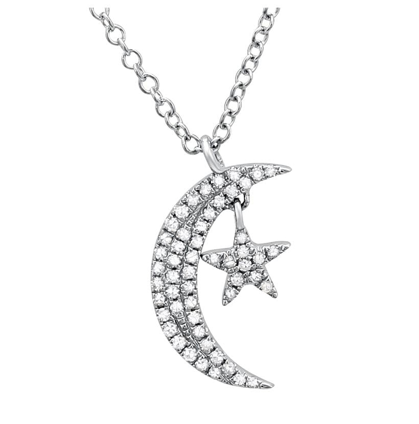 0.11 Ctw Diamond 14k White Gold Round Shape Womens Diamond Necklace Pendant With 16 Inch Chain