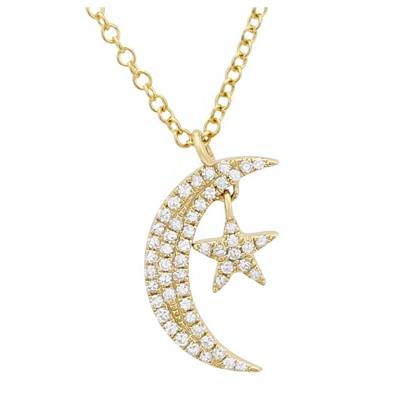 0.13 Ctw Diamond 14k Yellow Gold Round Shape Womens Diamond Necklace Pendant With 16 Inch Chain