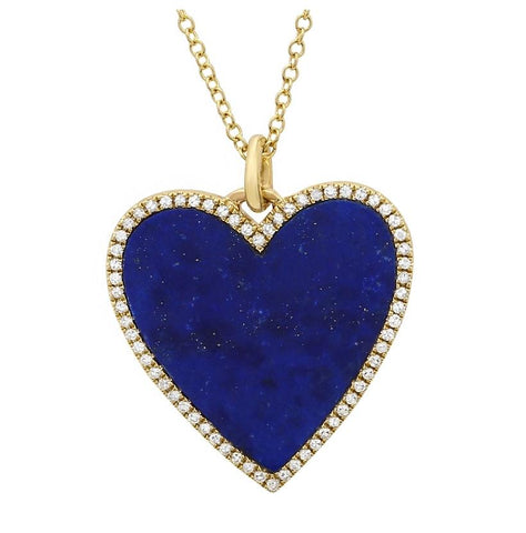 0.17 Ctw Diamond 14k Yellow Gold Lapis Round Shape Womens Gemstone Necklace Pendant With 16 Inch Chain