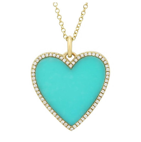 0.16 Ctw Diamond 14k Yellow Gold Turquoise Round Shape Womens Gemstone Necklace Pendant With 16 Inch Chain