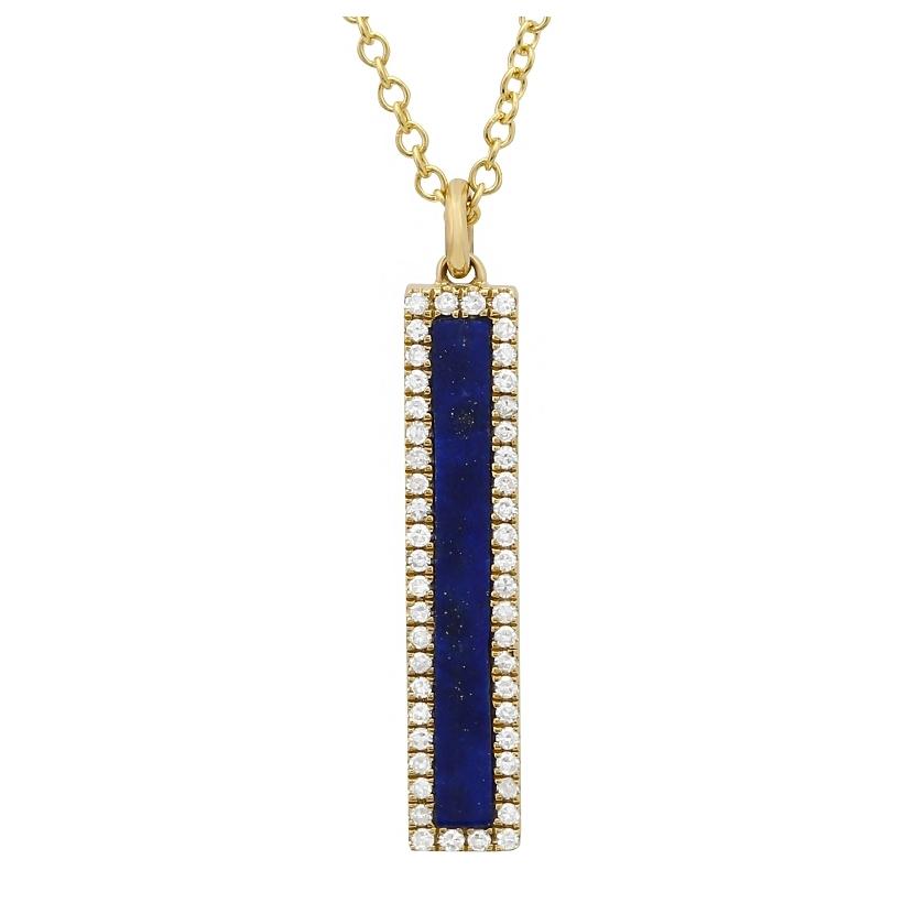 0.11 Ctw Diamond 14k Yellow Gold Lapis Round Shape Womens Gemstone Necklace Pendant With 16 Inch Chain