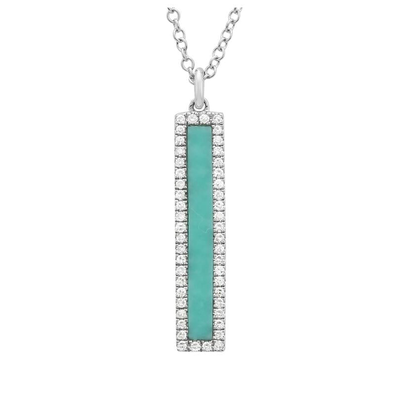 0.11 Ctw Diamond 14k White Gold Turquoise Round Shape Womens Gemstone Necklace Pendant With 16 Inch Chain