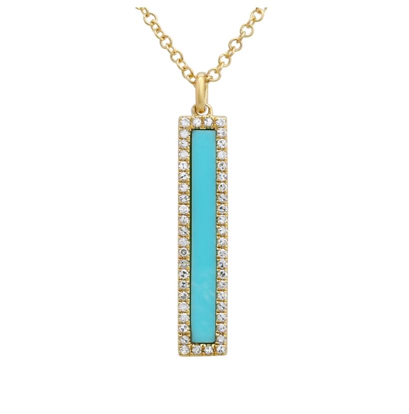 0.12 Ctw Diamond 14k Yellow Gold Turquoise Round Shape Womens Gemstone Necklace Pendant With 16 Inch Chain