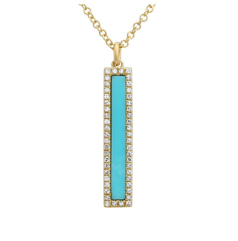 0.12 Ctw Diamond 14k Yellow Gold Turquoise Round Shape Womens Gemstone Necklace Pendant With 16 Inch Chain