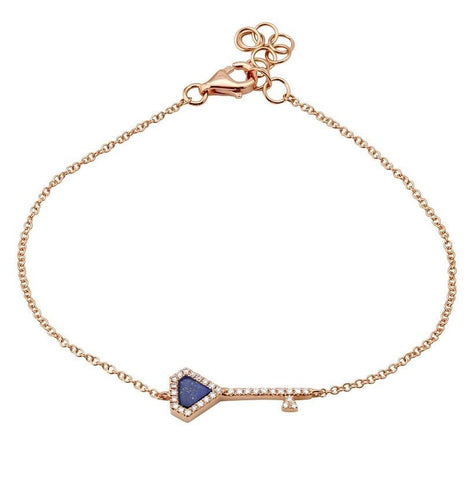 0.09 Ctw Diamond 14k Rose Gold Lapis Round Shape Womens Gemstone Bracelet