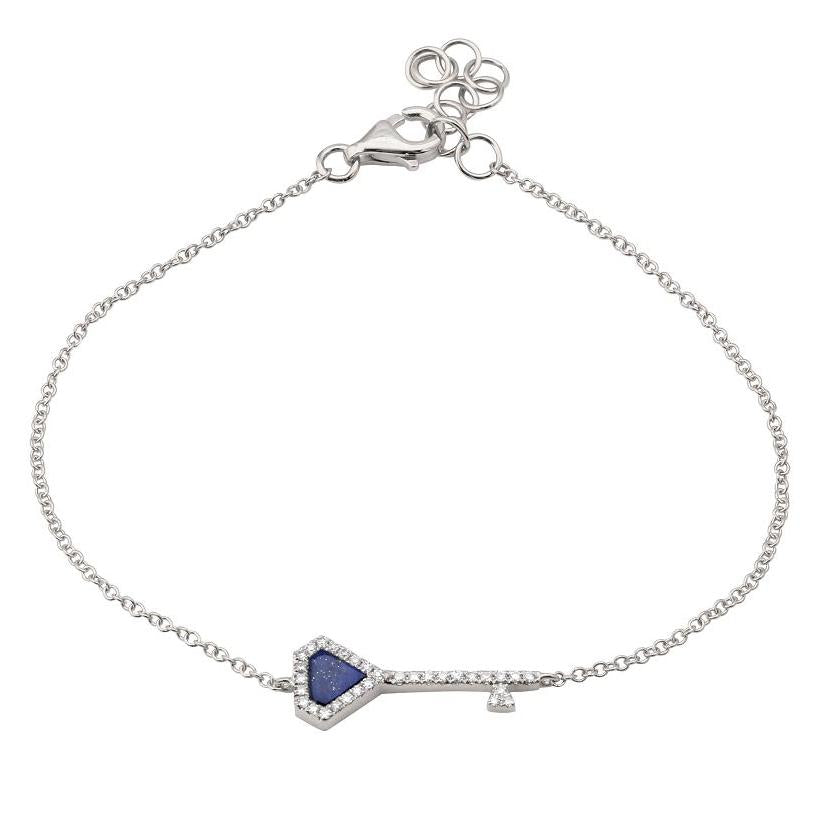 0.09 Ctw Diamond 14k White Gold Lapis Round Shape Womens Gemstone Bracelet